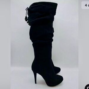 NWT Thalia Brisa Gorgeous Sz 7 W Knee High Black Suede Stilettos High Heel Boots